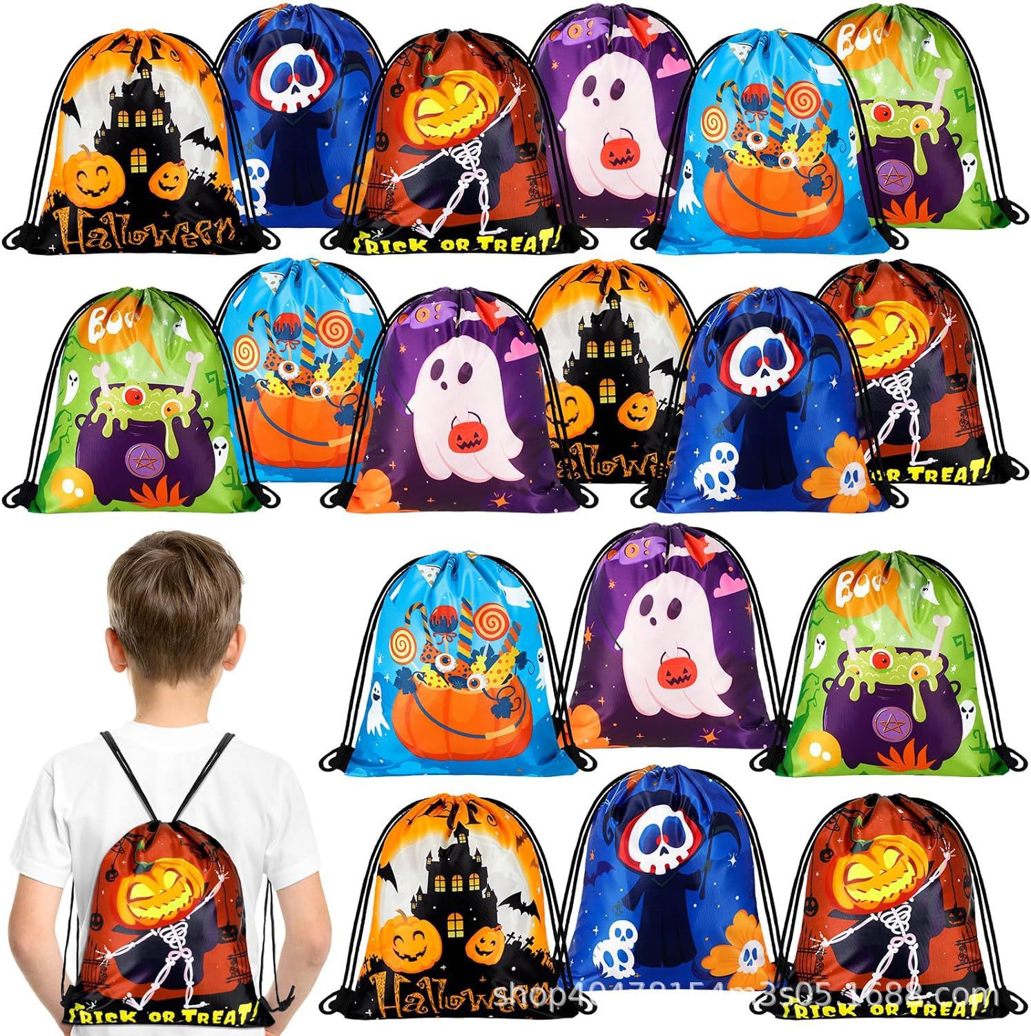万圣节一双肩抽绳背包袋子便携收纳袋涤纶手提抽绳袋束口袋