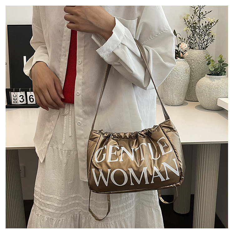Candy colored new letter printed drawstring shoulder niche design dumpling women's armpit bag_voghion.com