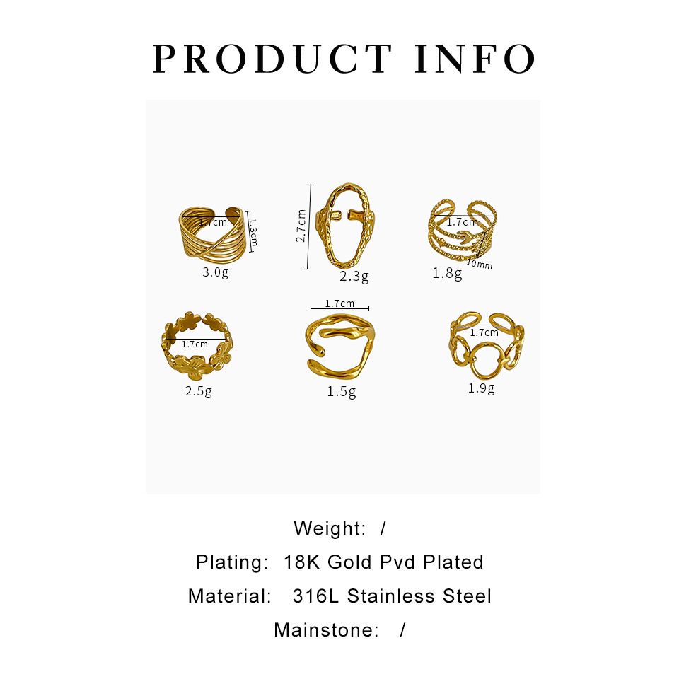 14g Weight 0.03µm-0.05µm Gold Plating Thickness PVD Coated Real Gold Plated Flower 304 Stainless Steel Vintage Style Classic Style Waterproof Non Tarnish Surgical Steel Open Rings