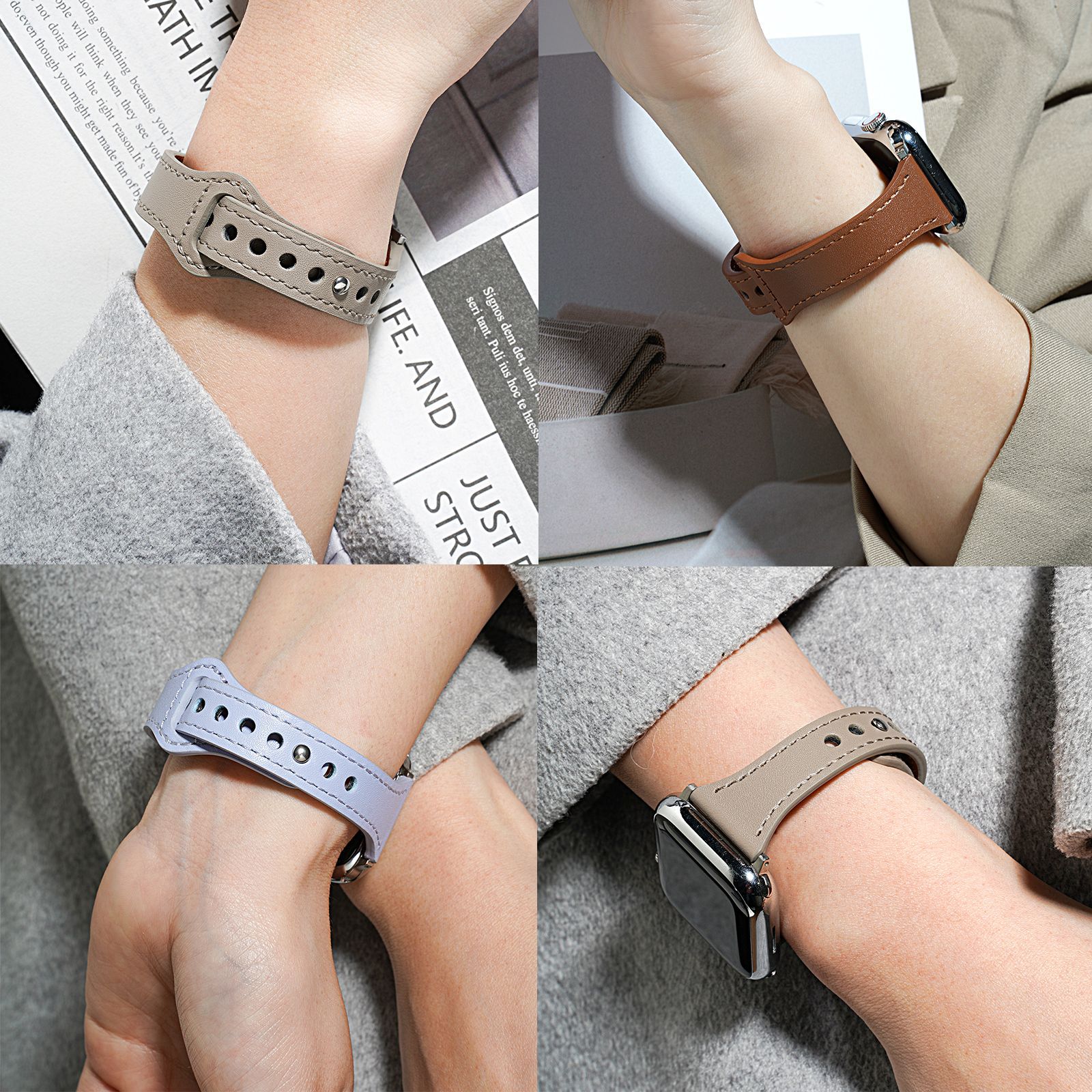 For Apple Iwatch Women's Genuine Leather Strap applewatch Nail Buckle Retro Small Barbarian Waist S10 Watch Strap