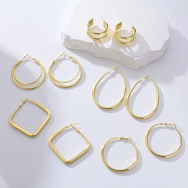 Environmental protection metal wind earrings women's European and American multi-layer ring temperament earrings trendy simple personality plain ring geometric round ear