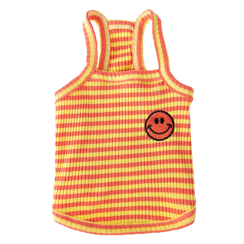 Versión coreana del lindo viento primavera verano perro cara sonriente a rayas coloridas cabestrillo mascota dos pies transpirable delgado gato ropa