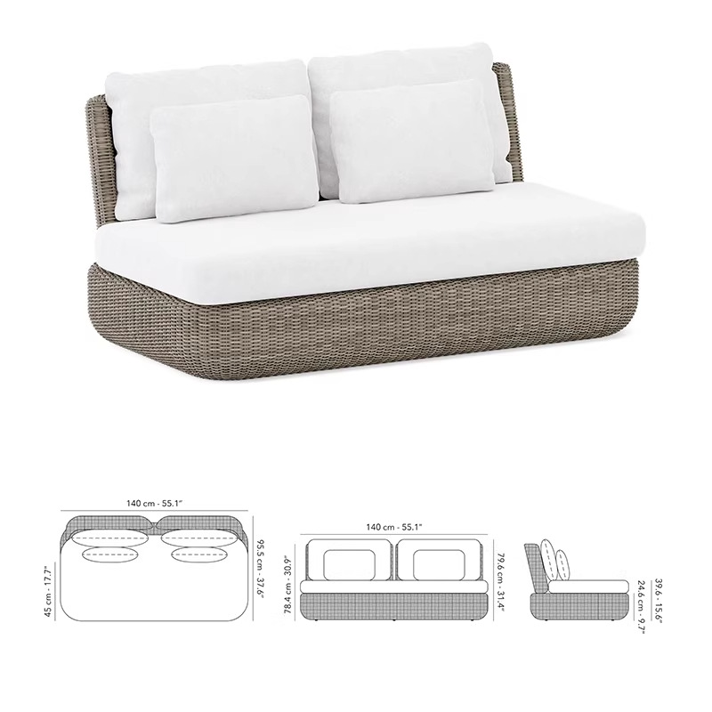 Sofá de caña simple al aire libre combinación de patio balcón silla de caña jardín al aire libre redonda muebles de caña villa impermeable