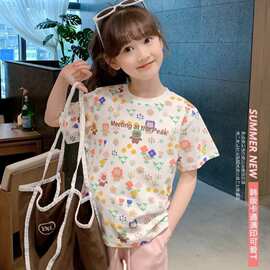 冰瓷拉架女童短袖t恤夏装2025新款儿童上衣女孩夏季薄款休闲半袖t