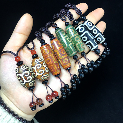 天然玛瑙九眼三眼天珠吊坠毛衣链挂件民族风挂链藏式玛瑙直播货源