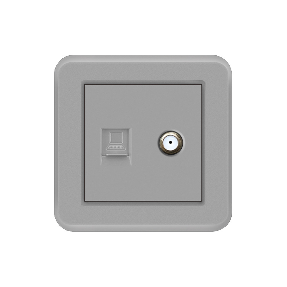 外贸16A欧规pc烤漆灰插座USB信息类电话网络122*82插墙壁电源插座