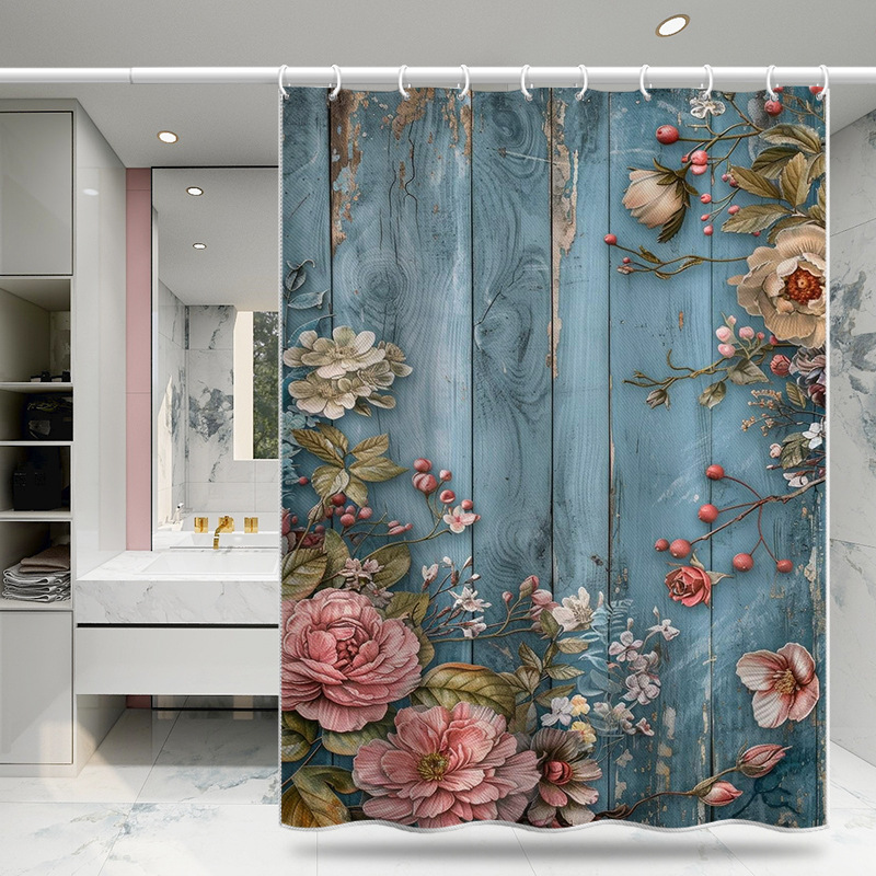 Modern Minimalist Floral Best-selling Polyester Shower Room No-drill Curtain, Door Curtain_voghion.com