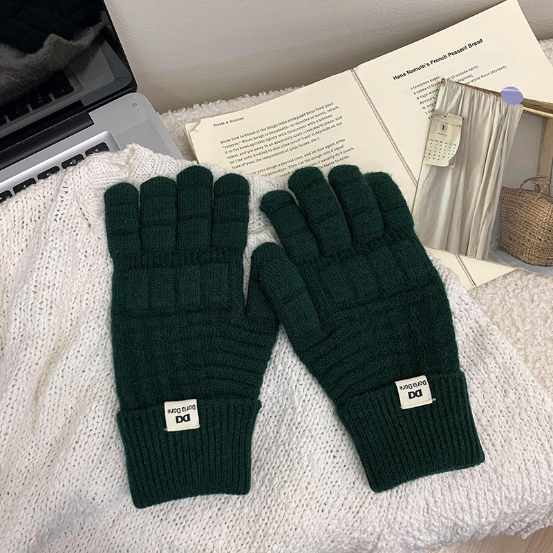 Guantes de punto de invierno nuevos guantes de montar de cinco dedos de color sólido de waffle caliente coreano