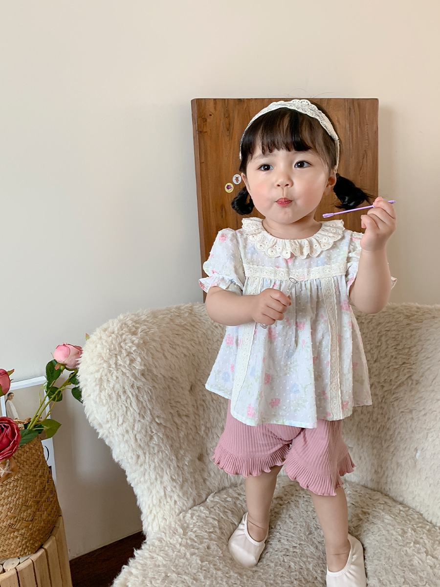 Camisa de bebé 2024 verano nuevo estilo para niños estilo coreano camisa de bebé estilo occidental niña camisa de manga corta ropa de bebé femenino