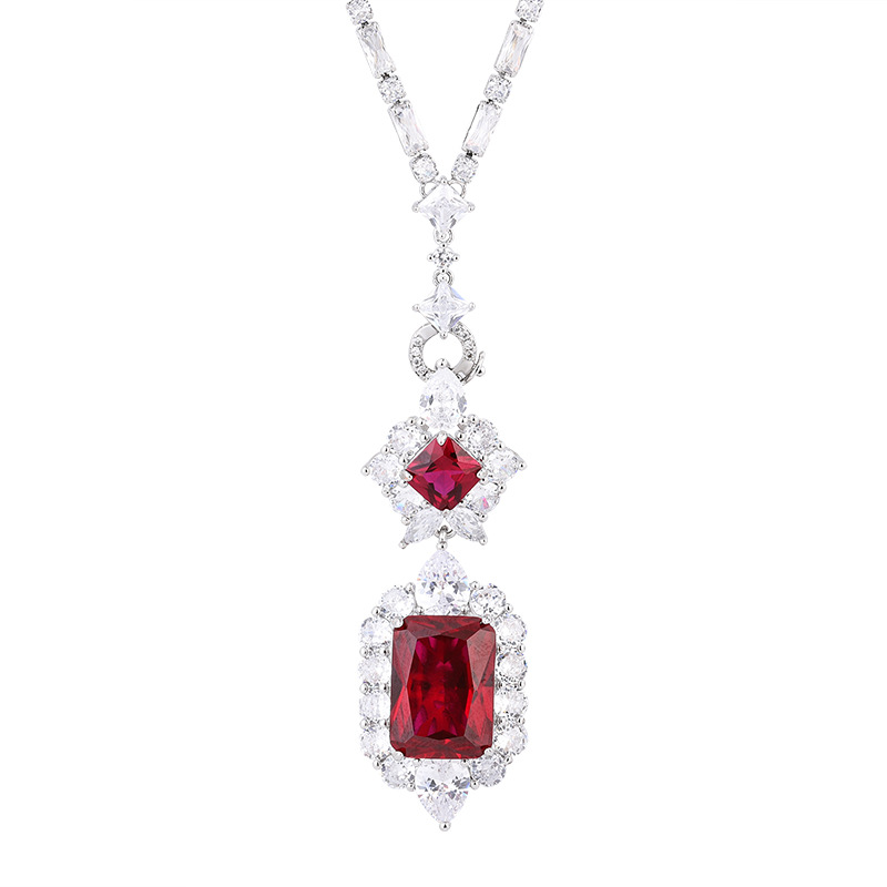 Zhuang Sheng joyas fondo de cobre chapado en oro Esmeralda artificial rojo corindón cuadrado de lujo colgante collar femenino 13*18-8 *