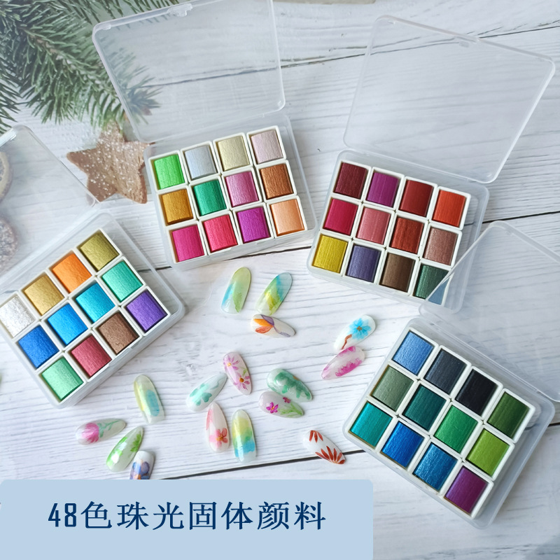 Solid Pigment Japanese Nail Art Twisted Flower Dyeing 48-Color Pearlescent Watercolor Paint