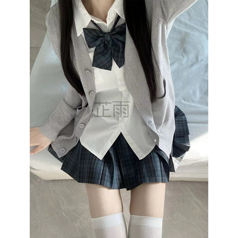 ZY 발렌타인 데이 JK 스웨터 가을, 겨울 정장 일본 카디건 그레이 핑크 체크 무늬 플리츠 스커트 JK 스웨터