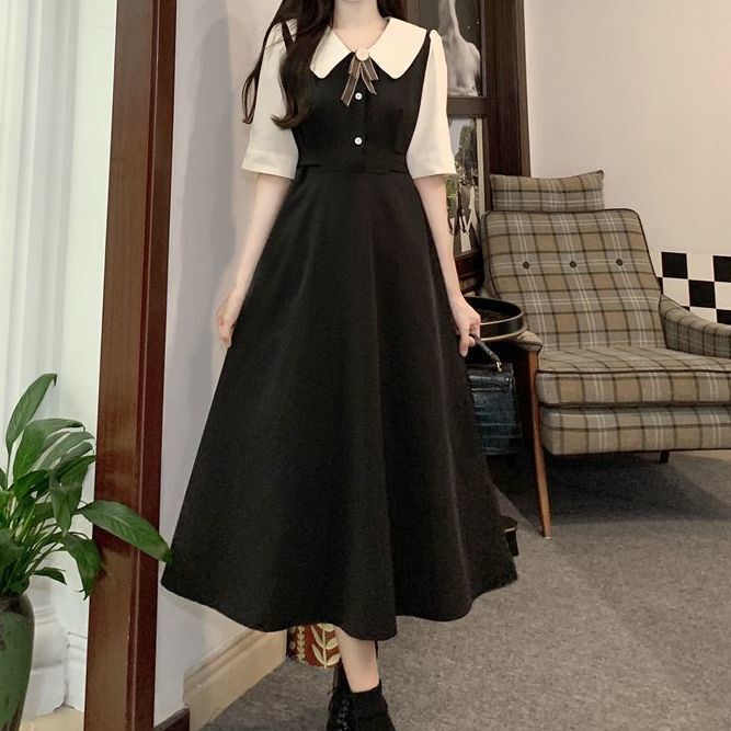 Summer Plus Size New College Style Sweet Doll Collar Dress Female Student Forest Style Waist Slimming Belly-Covering Long Skirt