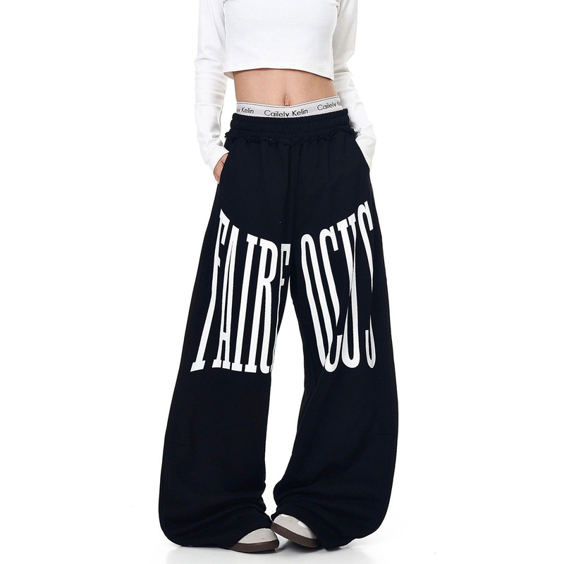 Jazz Dance Wide-Leg Sports Sweatpants for Female Students, Loose Casual Pants, Autumn and Winter American Retro Kopo Outfit Long Pants