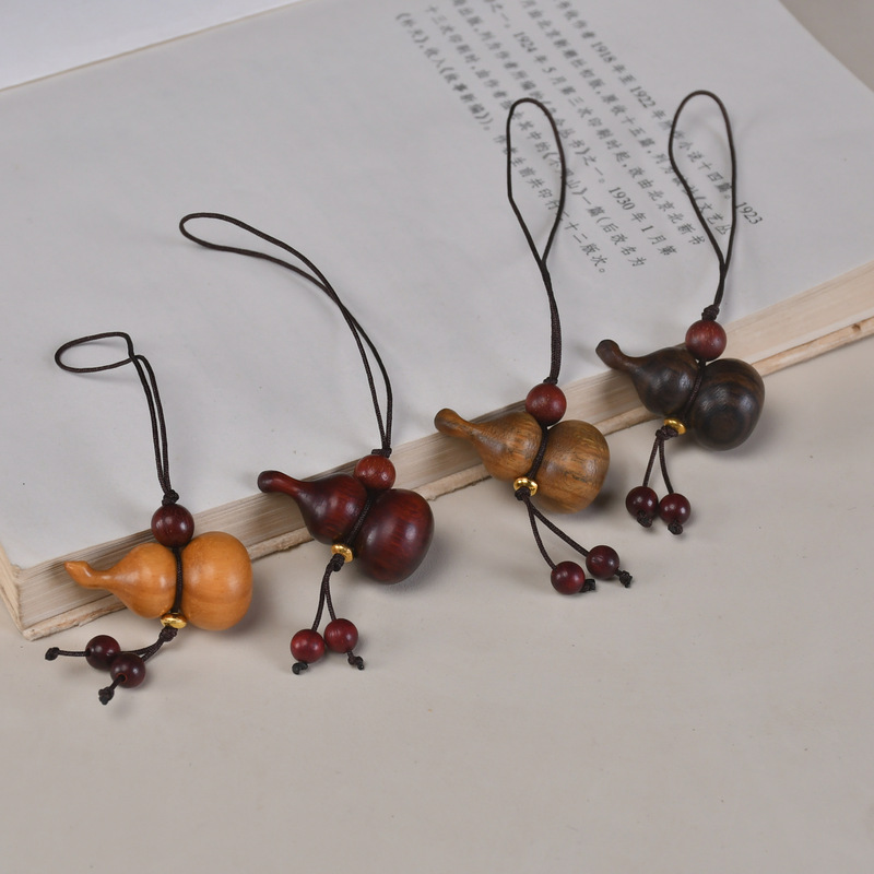 Sandalwood Gourd Fulu Bag Hanging DIY Handmade Keychain Mobile Phone Chain Pendant Creative Accessories Unisex