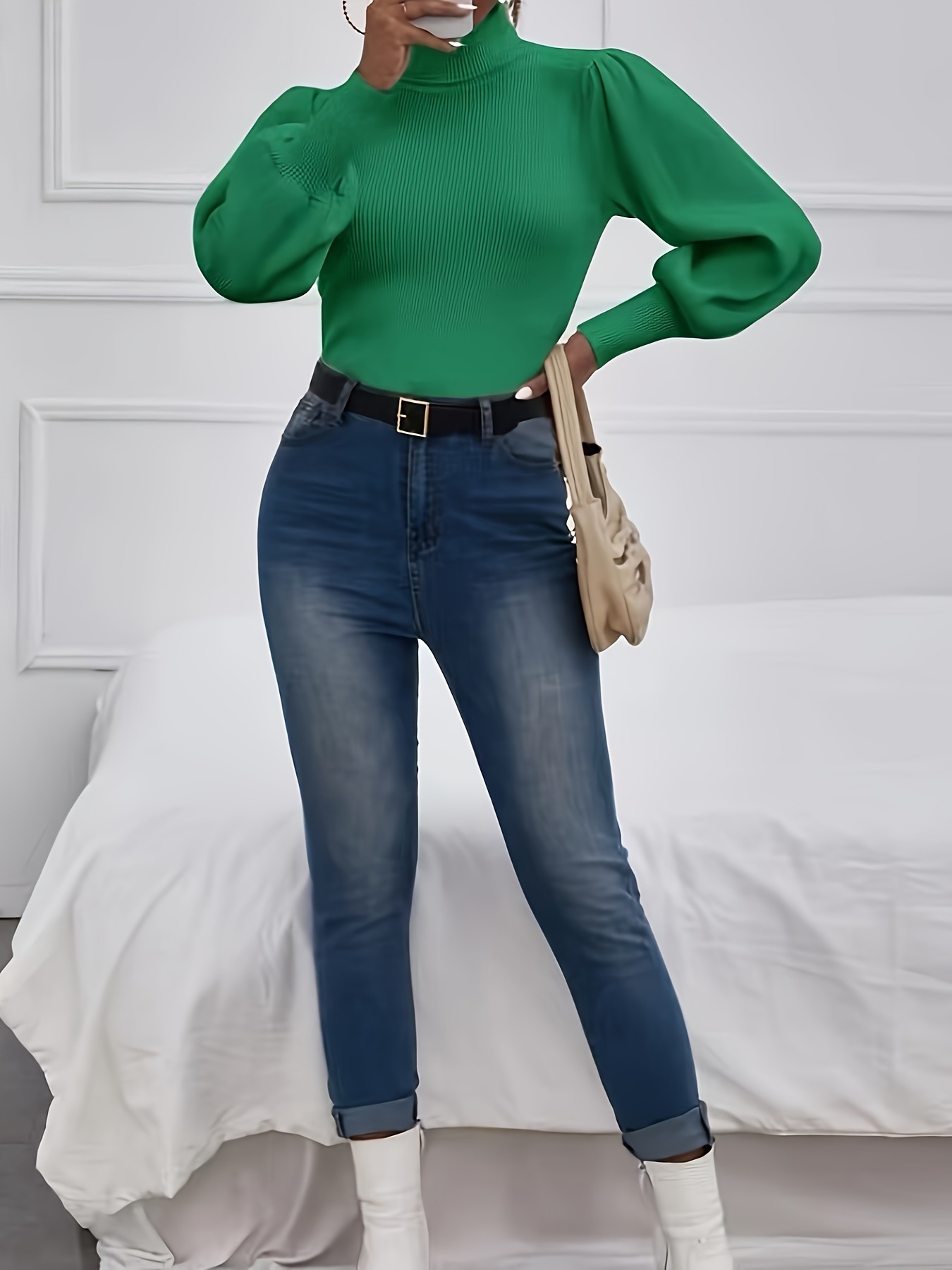 Set di maglioni eleganti in maglia da donna - Maglione a collo alto alla moda autunno inverno 2024 da donna_voghion.com