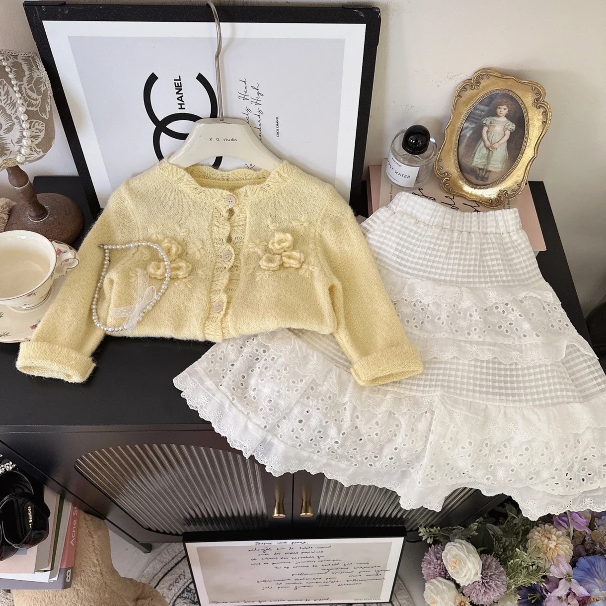 Traje redondo de las muchachas de la estrella de los niños ropa de Primavera/Verano Corea del Sur ropa para niños nuevo estilo occidental moda infantil falda de la niña moda