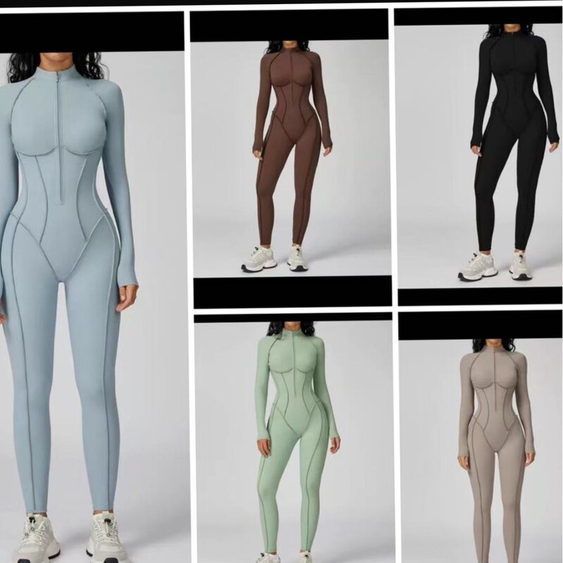 Cross-Border Vertical Striped Stand-Up Collar One-Piece Jumpsuit with Half-Zip, All-In-One Fitness Wear for Women, High-Intensity Sports Yoga Wear Cross-Border Vertical Striped Stand-Up Collar One-Piece Jumpsuit with Half-Zip, All-In-One Fitness Wear for Women, High-Intensity Sports Yoga Wear