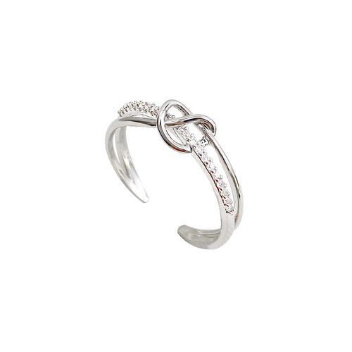 South Korea's new micro-paved zircon double-layered ring for women, niche, high-end design, winding cross, all-match ring