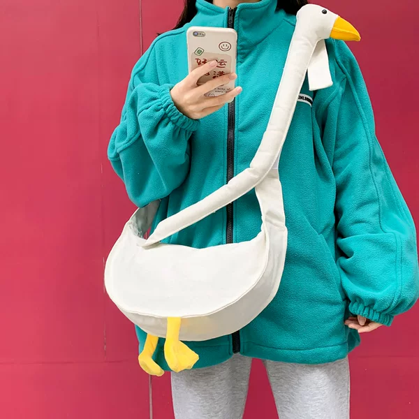 Internet Popular Cute Duck Head Canvas Bag Women's 2024 New Fashionable Funny Cute Ugly Duck Bag Student Crossbody Shoulder Bag