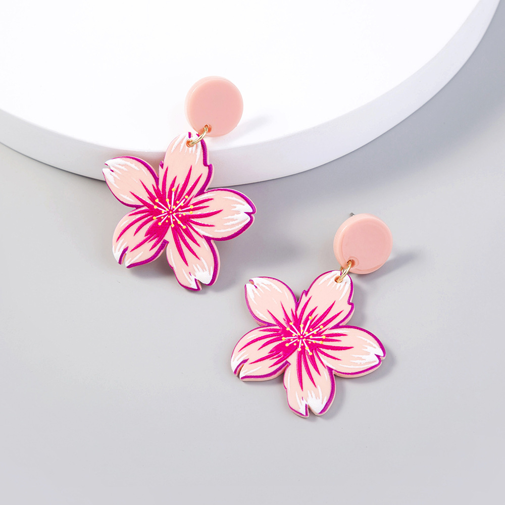 Wholesale New Pink Cherry Blossom Resin Earrings Nihaojewelry display picture 1