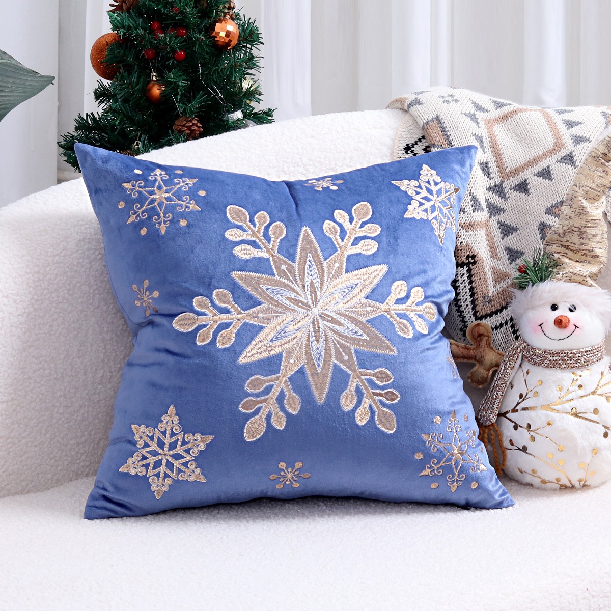 Ventas transfronterizas en caliente de alce árbol de Navidad estampado almohada cubierta de nieve de otoño y invierno bordado estilo de decoración de vacaciones atmósfera cojín cubierta