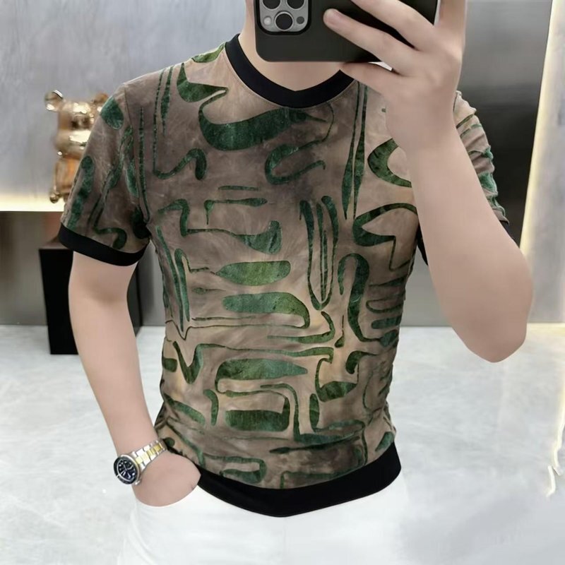 【Light Luxury Fashion】Summer Men's European Trend Versatile Round Neck Printed Short Sleeve T-Shirt High Quality Stylish Top 【Light Luxury Fashion】Summer Men's European Trend Versatile Round Neck Printed Short Sleeve T-Shirt High Quality Stylish Top
