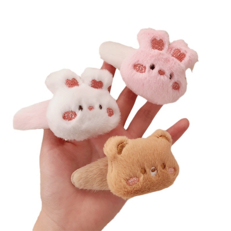 Clip de pelo de peluche dibujos animados oso conejo BB clip de pelo adorable otoño invierno niña dulce cejas clip de pelo de peludo clip de pelo