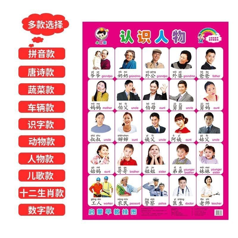 20张幼儿童拼音识字无声早教挂图看图认字数字贴画海报单面墙贴|undefined