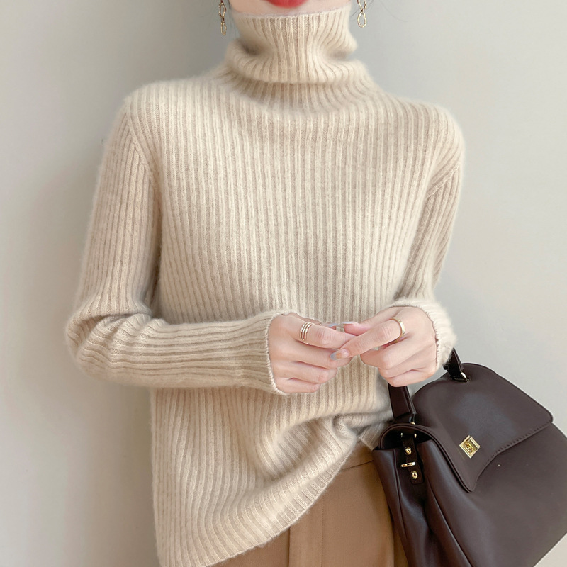 Factory wholesale 2024 new 100 wool seven-pin thickened first-line high collar drawdown sweater knitted base shirt