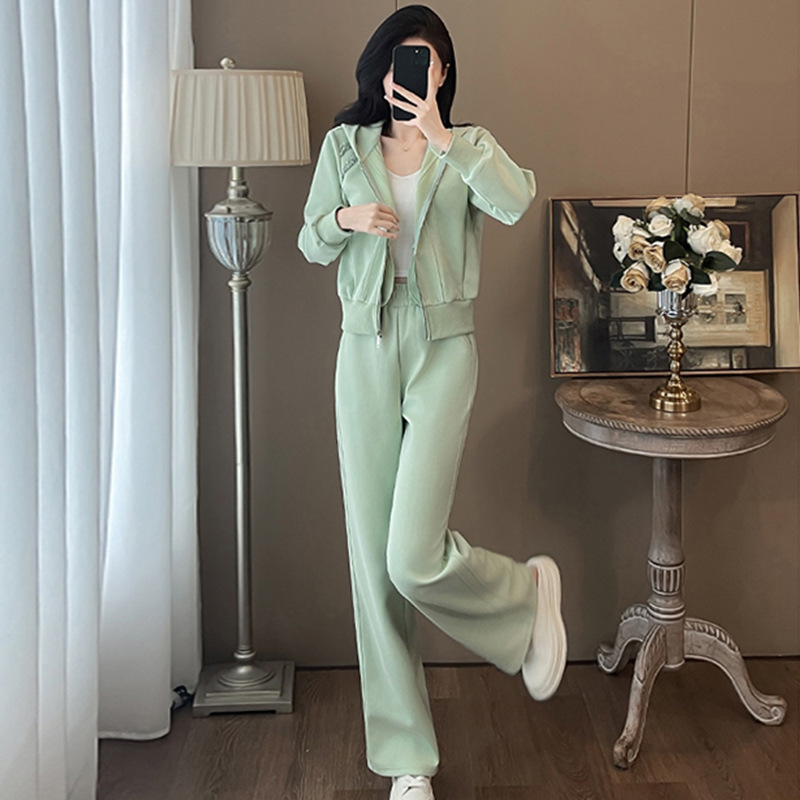 绿色运动休闲套装女秋冬2025新款时尚减龄洋气炸街卫衣卫裤两件套|undefined