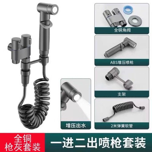 Manufacturer Wholesale Full Copper Gun Ash High-end Toilet Companion One-Inch Two-Outlet Dual Control Corner Valve Mini Pressure Toilet Spray Gun
