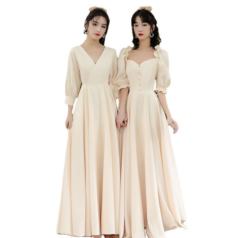 Vestidos de dama de honor de verano 2026, nuevo estilo casual, vestidos de hermana, de manga larga, que estilizan y favorecen la figura, vestidos de grupo para damas de honor.