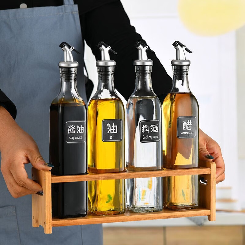 Botella de aceite de vidrio, botella de aceite de cocina doméstica, botella de aceite de oliva, botella de condimento, botella de aceite de oliva