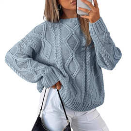 2025跨境新款韩版色宽松休闲针织开衫毛衣外套慵懒绞花宽松秋冬女