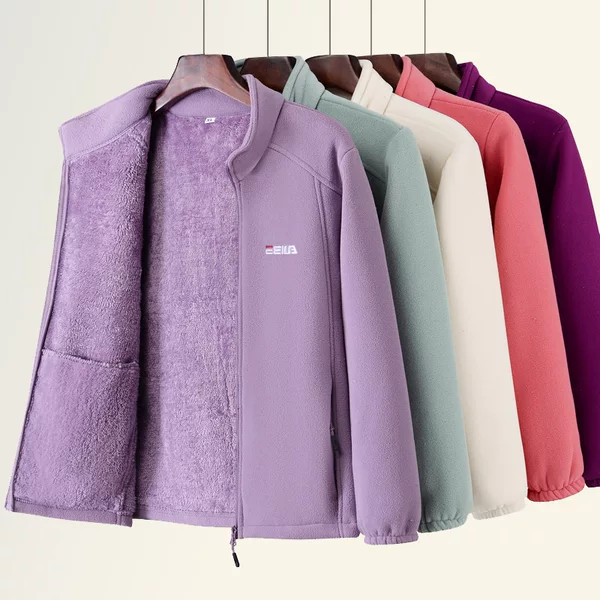 Women's fleece-lined Thickened Fleece Outdoor Set for Spring, Autumn and Winter Women's Windproof Warm Set Collar Liner Sweatshirt Sports and Leisure