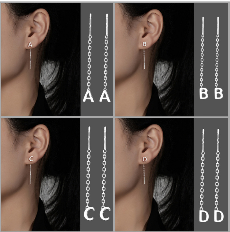 11g Weight Ear line Classification 1 Pair 925 Sterling Silver Letter Ear Line