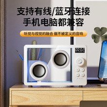 跨境简单透明蓝牙音箱低音炮带氛围灯家用便携式台式电脑音响无线