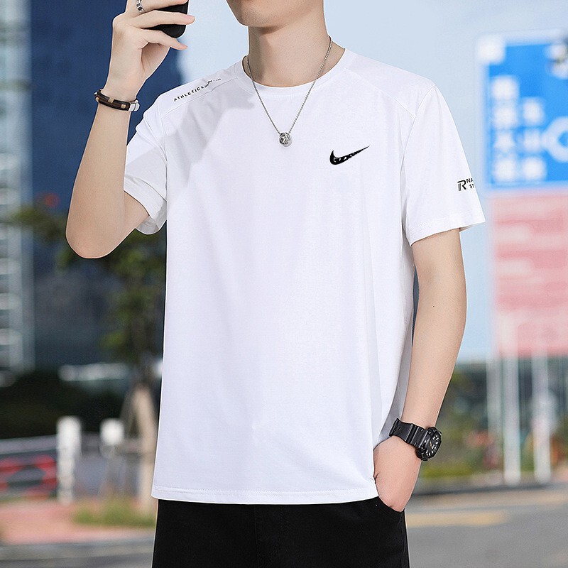 Men's 2025 Summer Thin Quick-drying Ice Silk Short-sleeved Men's T-shirt Casual Sports Five-sleeve Breathable T-shirt Men's T