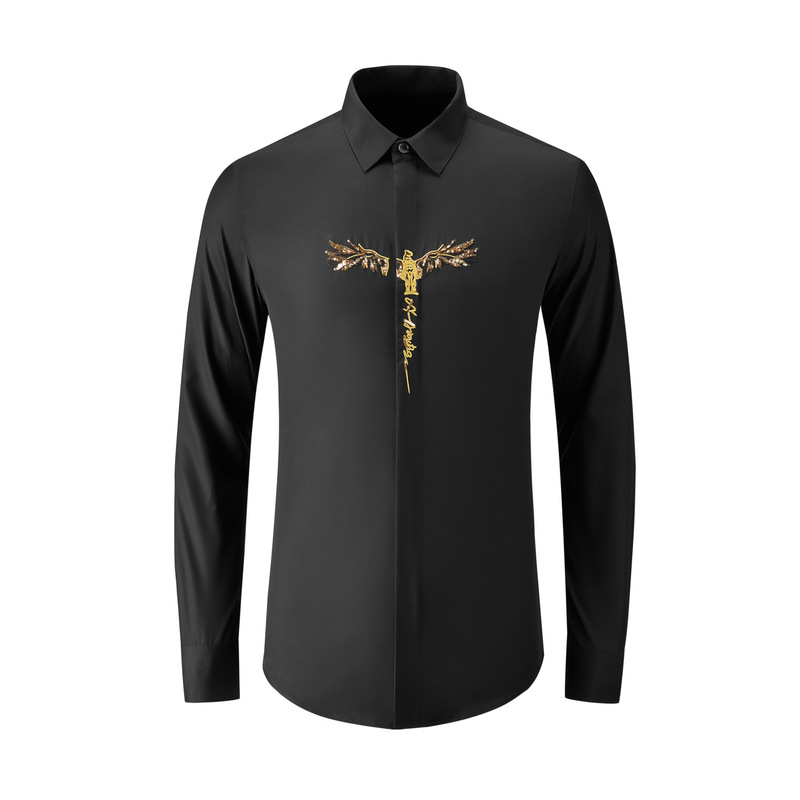 Popular Bead Embroidered Eagle Signature Label Slim Fit Wrinkle-Free Men's Shirt Comfortable Top Factory Direct Supply