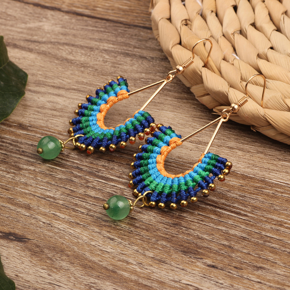 12g Weight Copper Ear Needle Material Drop Earrings Classification 1 Pair Quantity Holiday, Daily Occasion Beaded, Copper Material Geometric Pattern All Seasons Season Women's Gender Bohemian Style 1 Pair Bohemian Geometric Beaded Copper Drop Earrings 2