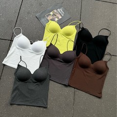 新型6085 # フレンチvネック美背ロングタイプの小さいキャミソールの一体式固定胸パッドの外に上着を着ます。