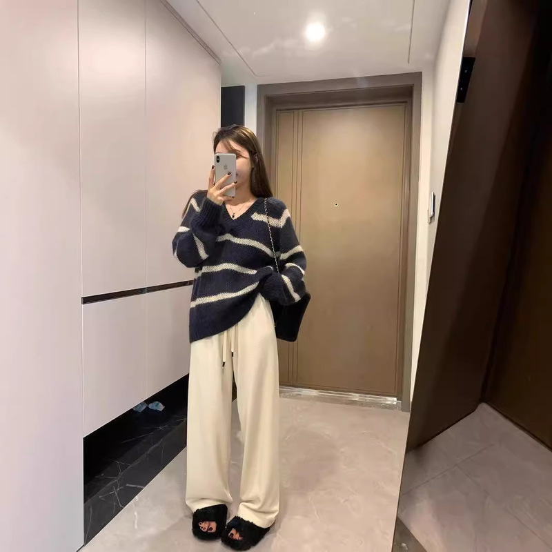 New Mohair Color Block Stripesd Sweater Women's Autumn and Winter New Korean Chic Casual Knitted Outer Top