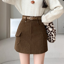 A字短裙女2025秋冬新款工装裙高腰灯芯绒呢子防走光短裤半身裙女