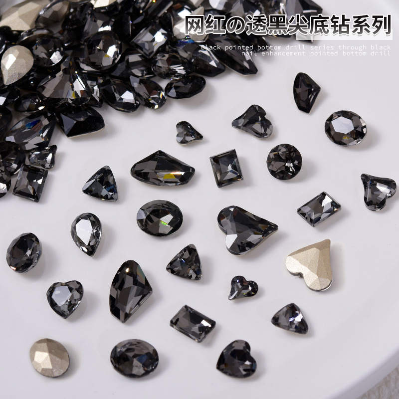 Nail art through gray through black crystal drill dark wind special-shaped pointed bottom drill big crooked heart axe love nail drill jewelry Nail art through gray through black crystal drill dark wind special-shaped pointed bottom drill big crooked heart axe love nail drill jewelry