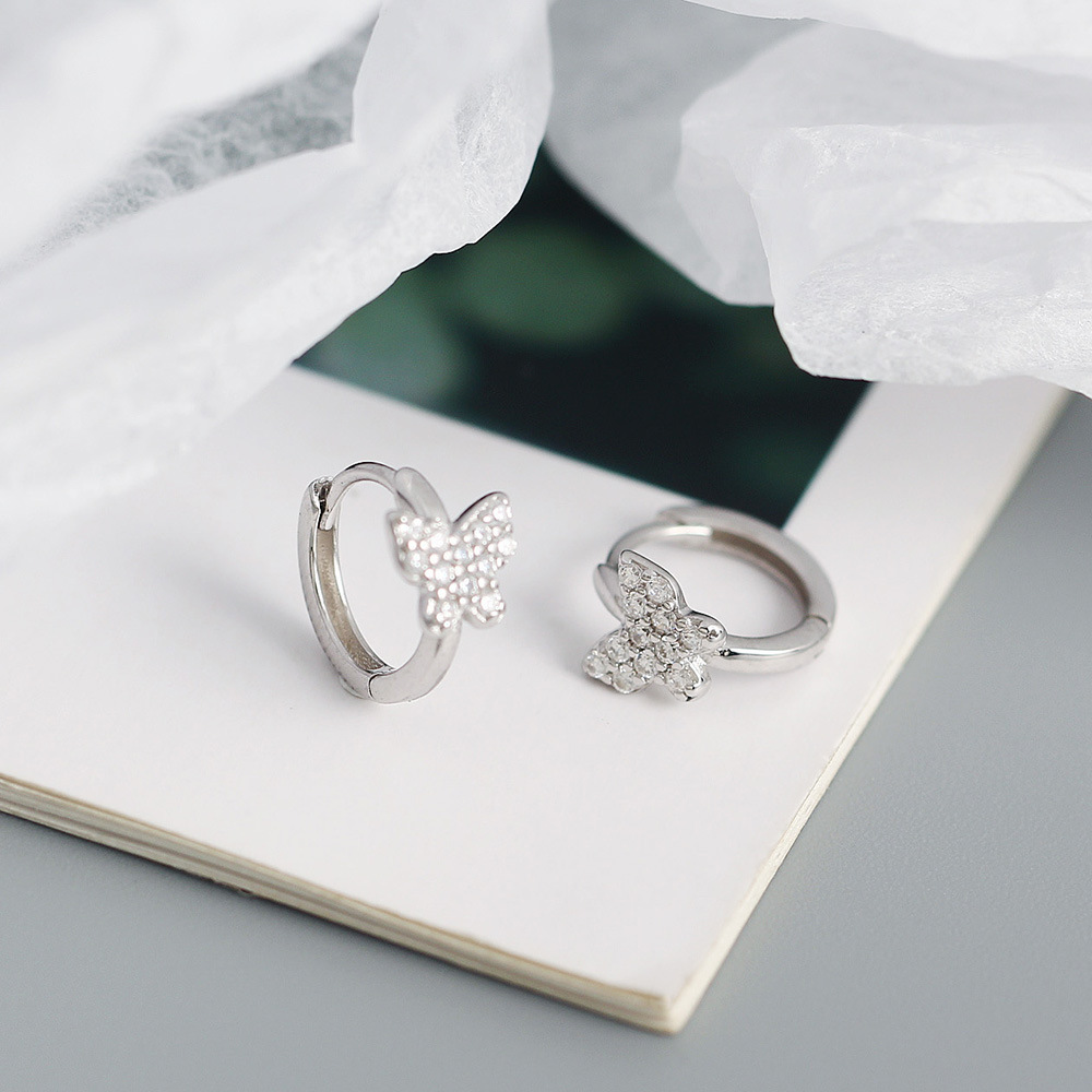 Sweet Butterfly Sterling Silver Plating Rhinestones Earrings 1 Pair