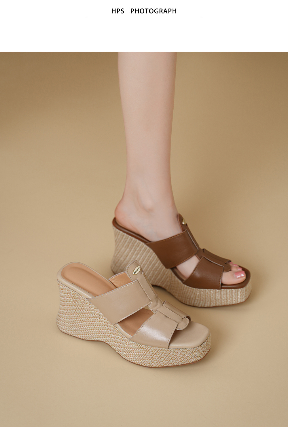Sandal cao gót nữ hở mũi phong cách Bohemian đế xuồng đan dây — màu nâu, màu mơ chi tiết 1
