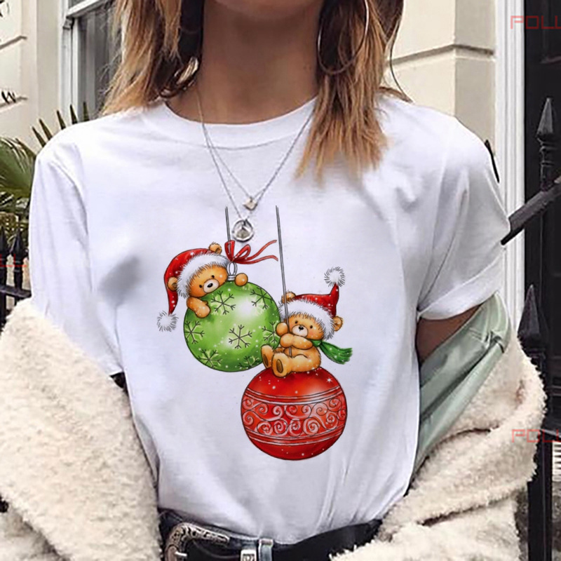Women's christmas happy Christmas theme Loose Women's retro short-sleeved T-shirt Women's European and American style