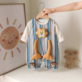 童装秋季新款卡通小狮子连体衣周岁儿童外出两件套长袖套装包屁衣