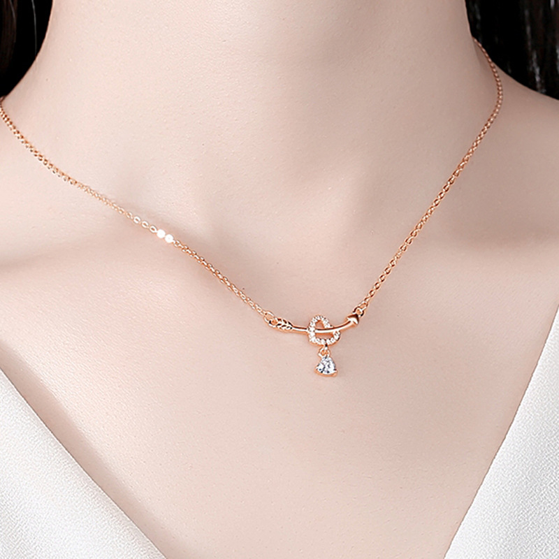 S925 plata esterlina diamante-incrustado flecha collar moda estilo europeo y americano temperamento transfronterizo amor romántico clavícula cadena al por mayor
